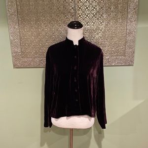 Eileen Fisher Red Velvet Button Down Shirt with mandarin collar